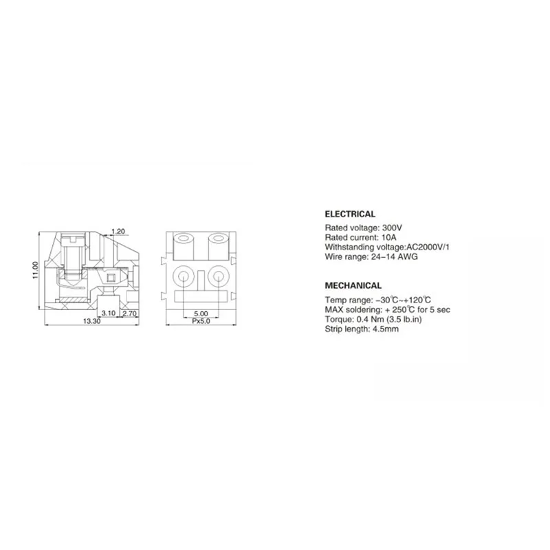 XYQ 5/10PCS KF332K-5.0-2P/3P 직접 플러그 스루홀 300V/10A 5.0mm 피치 나사형 PCB 터미널