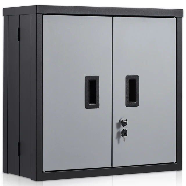 SucceBuy Foldable Wall Cabinet Metal Garage Locker Mounted Tool Chest Adjustable Shelf Magnetic Door for Warehouse Office Home
