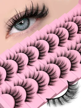 GROINNEYA Fluffy False Eyelashes 5/10 Pairs Manga Lashes Full Thick Natural Long Soft Fluffy 3D Faux Mink Lashes Extension