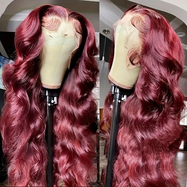 Perruques Lace Frontal 28 pouces 99J Bourgogne, Cheveux Humains Body Wave, Pré-épilées 13*5, Véritables Perruques Lace Body Wave Invisibles, Prix Usine 1