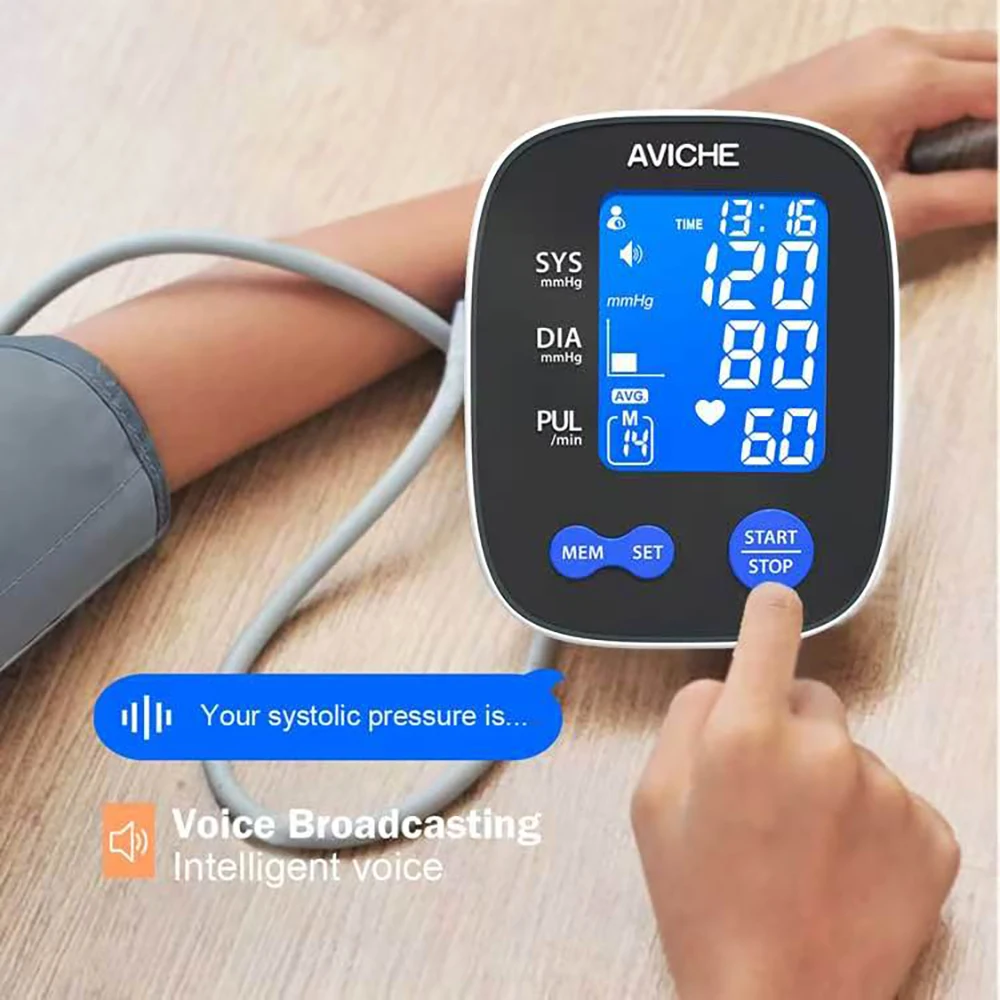 AVICHE Blood Pressure Monitor LCD Backlight Display Intelligent Voice Broadcast Blood Pressure Monitor Sleeve Length 22 to 42cm