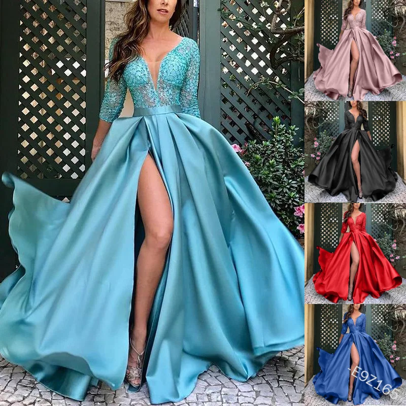 

Most Popular Multicolour Satin Wrap Dress Cocktail Embroidercd Empire Waist Dress Masquerade Evening Gown for Women ladies