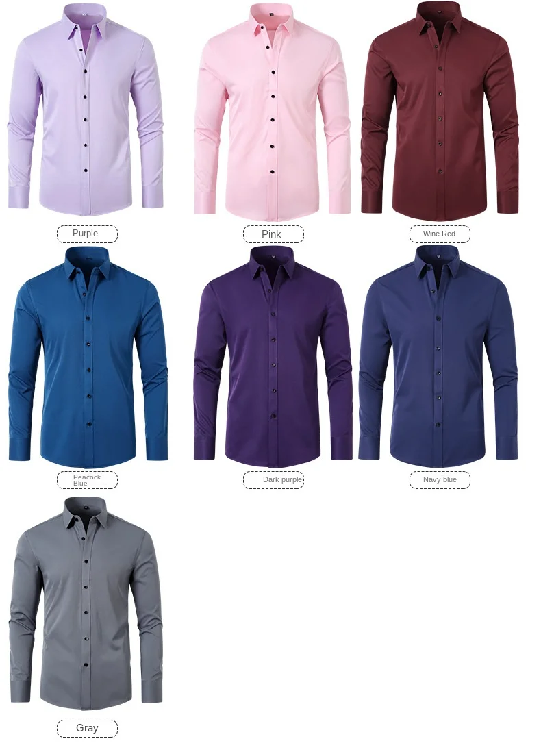 New 2023 spring and summer men's long-sleeved four-sidedelastic business casual silky anti-wrinkle non-ironing white shirt S~8XL