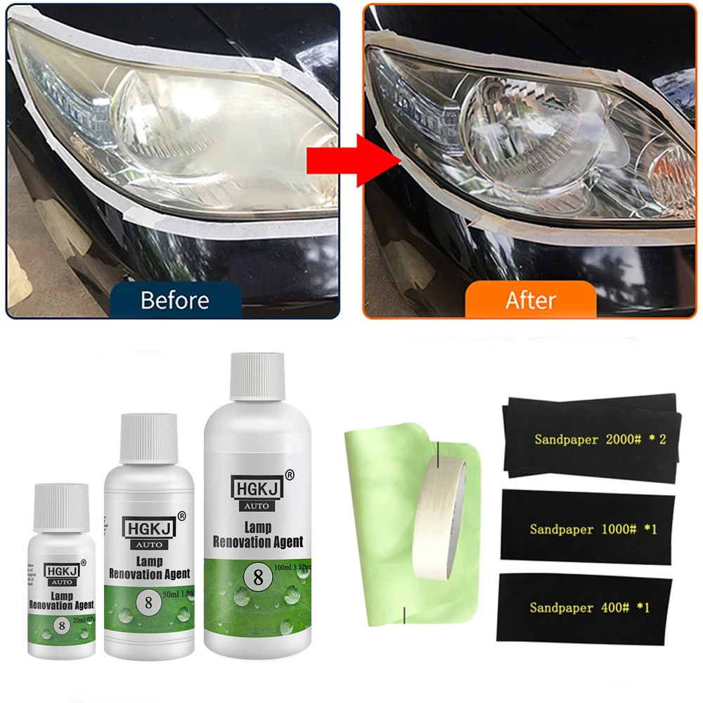 HGKJ 8 – Kit de restauration de phares de voiture, liquide de polissage  jaune pour l'oxydation et les rayures - AliExpress