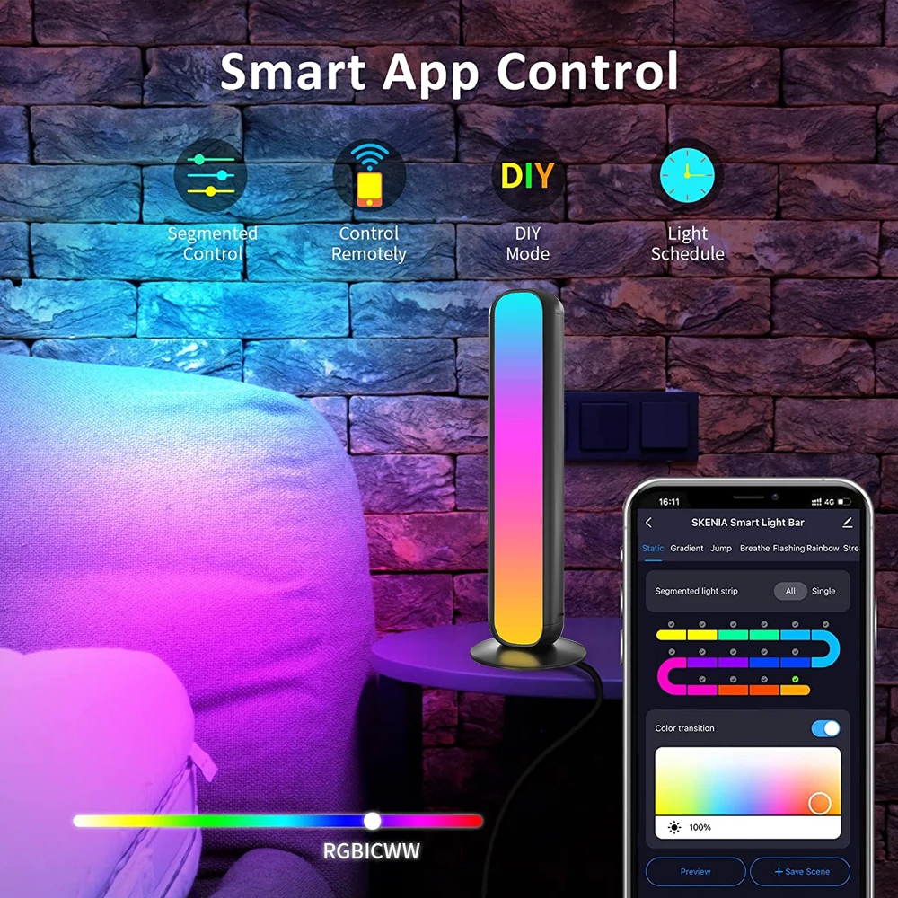 Barre Lumineuse Led Intelligente, Wi-fi, Bluetooth, Rvb, Veilleuse Pour  Chambre À Coucher, Ordinateur De Jeu, Tv, Rétro-éclairage Décoratif,  Atmosphère - Lumières De Nuit - AliExpress