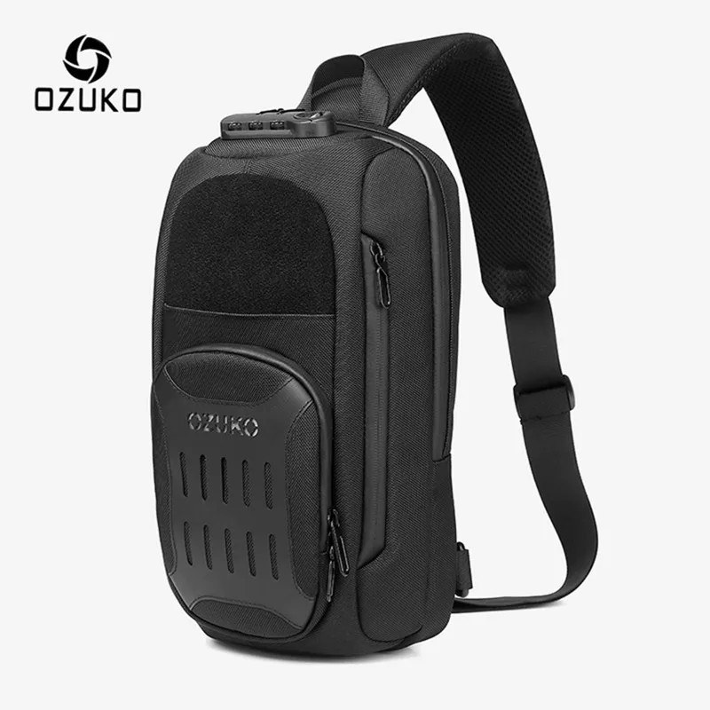 

OZUKO ipad bag Men Chest Bag Anti Theft Shoulder Bags Male USB Charging Sling Messenger Bag Travel Waterproof Crossbody Bag