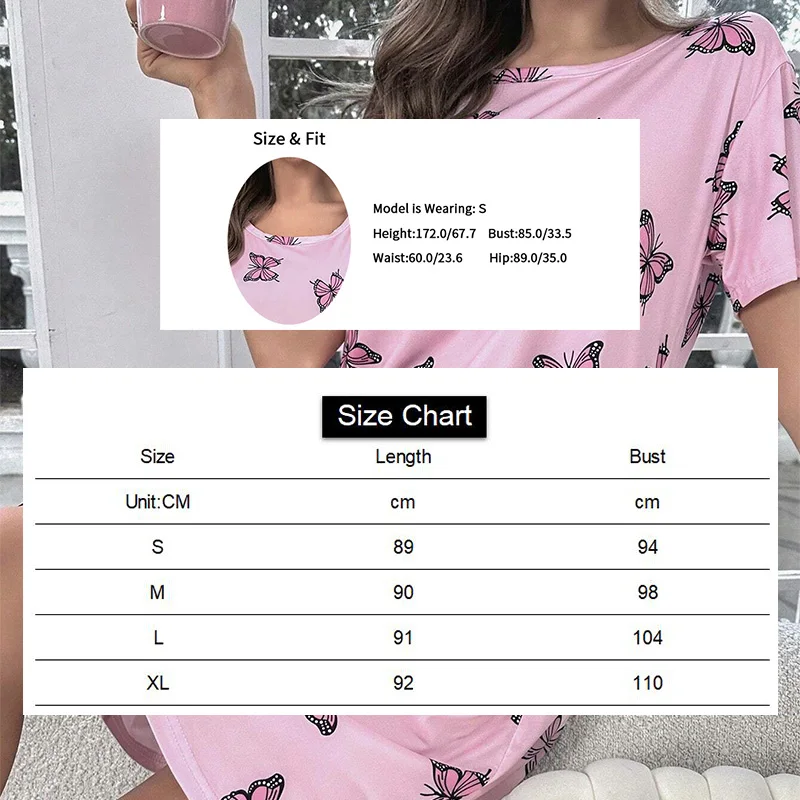 Women's Nightdress Summer Short Sleeve Sleep Shirt Round Neck T-shirt Dress Soft Nightgowns Home Clothes Sleepwear & Loungewear women nightgowns women nightdresses sleeping dress