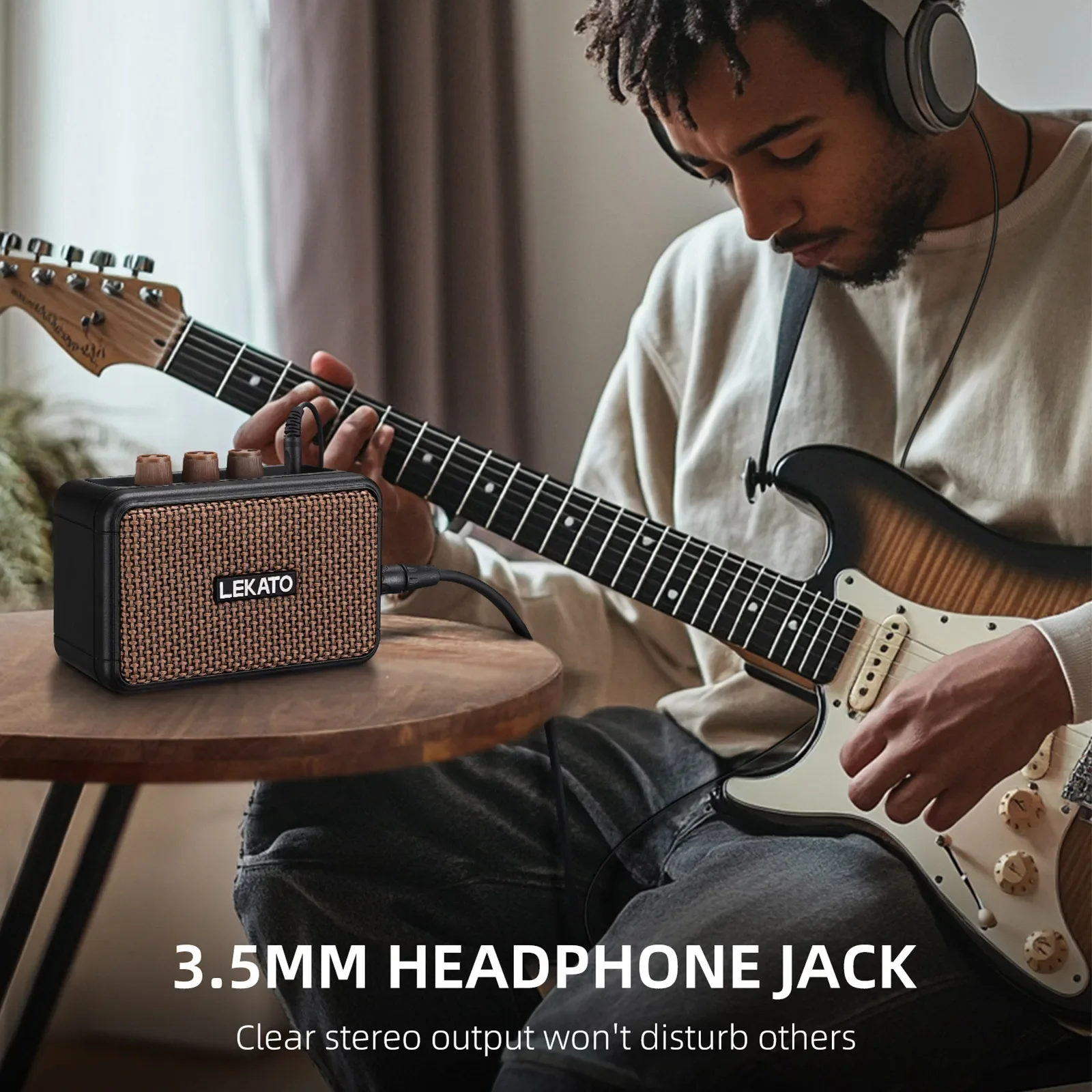 Lekato Mini Guitar Amp Electric Guitar Amplifier 5W Portable Practice Amp Dual Speakers Clean Overdrive Effect