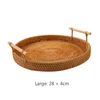 Rattan Handmade Real Rattan Fruit Storage Basket With Wooden Handle Round Wicker Basket Fruit Cake Platter Dinner Serving Tray 6