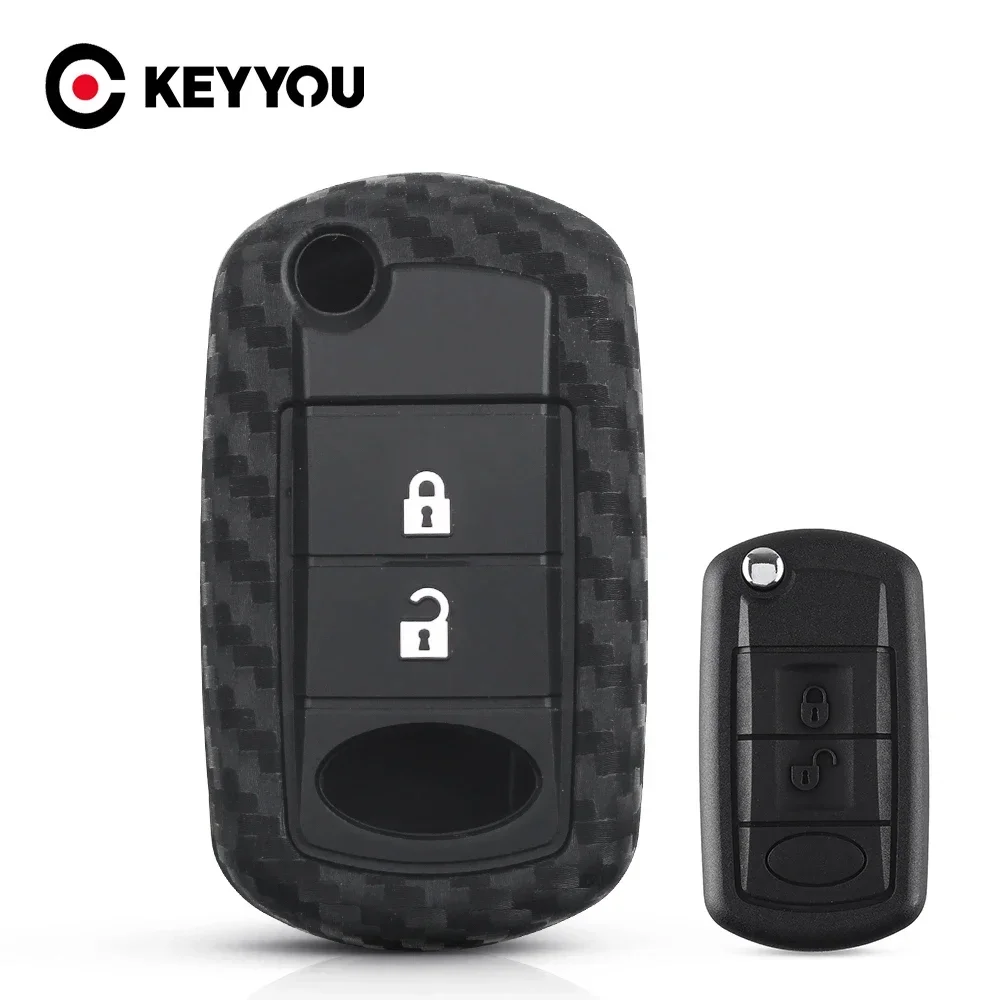 Keyyou 1 Pz Portachiavi In Silicone Di Carbonio Per Land Rover Range Rover Sport Lr3 Discovery Car Flip Cover Protettiva Fob 3 Pulsanti
