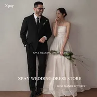 XPAY Strapless A Line Korea Wedding Dresses Customized Pleats Taffeta Bridal Dress Backless Wedding Photos Shoot Bride Gown 1