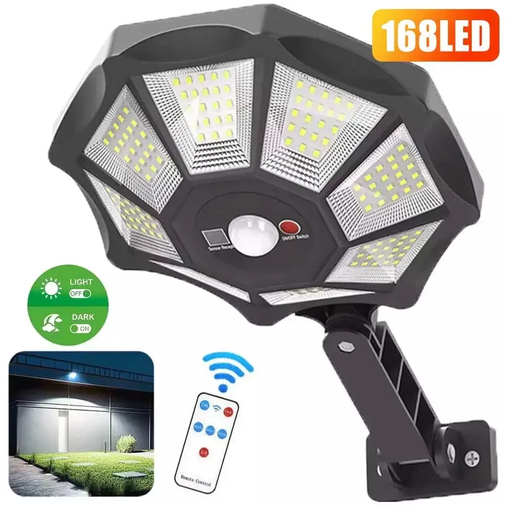 야외 태양광 투광 조명 168LED 모션 센서 IP65 방수 팔각형 디자인 황혼에서 새벽까지 360 °   조정 가능한 주차장 조명