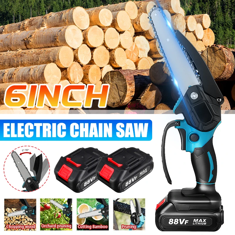 

6 Inch 3000W 88VF Mini Electric Chain Saw With 0/1/2PC Battery One-handed Woodworking Cutter Tool For Makita Battery 18V EU Plug