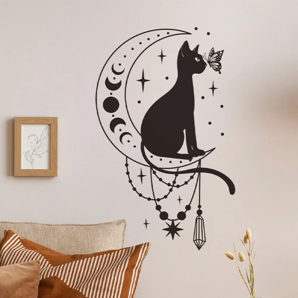 Wall Stickers Cartoon Cat Butterfly Moon For Bedroom Living Room