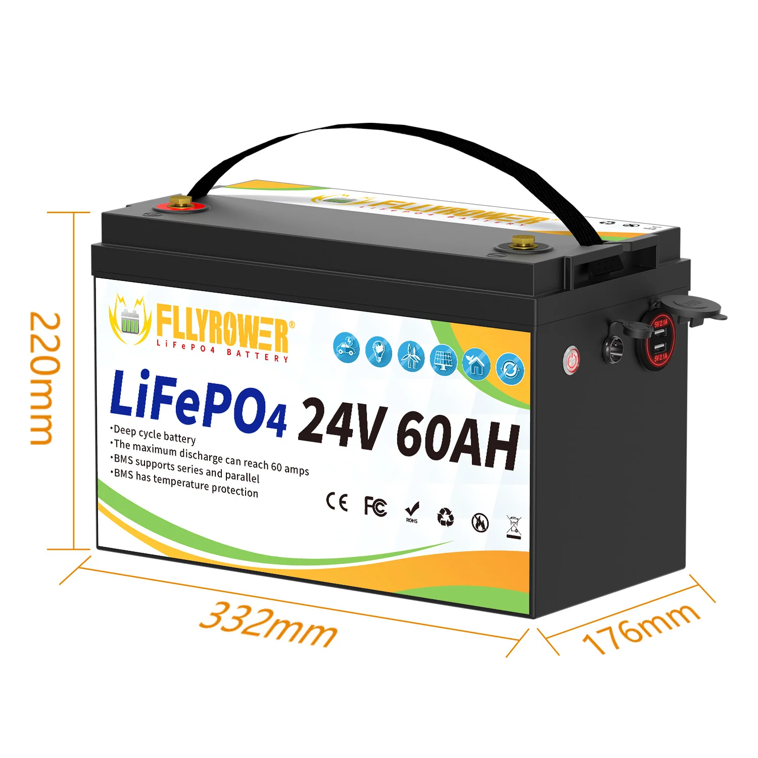 リン酸鉄リチウム電池,24V,40Ah,60Ah,100Ah,ゴルフカート,rv,ソーラー 