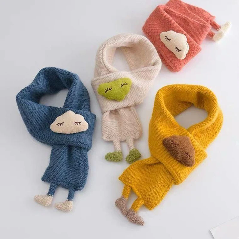 Cute Clouds Children Scarf Cartoon Solid Color Knitted Woolen Scarves for Baby Boys Girls Winter Thick Warm Kids Neckerchief