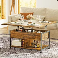 40" Lift Top Coffee Table ，4 in 1 Convertible Dining Table with Hidden Compartment Home Office, Rustic Brown 1