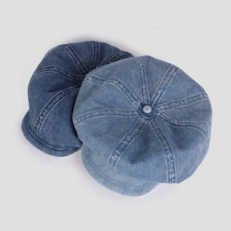 Autumn hats for women Washed denim fabric octagonal hat fashionable and versatile artistic painter hat newsboy cap women hats