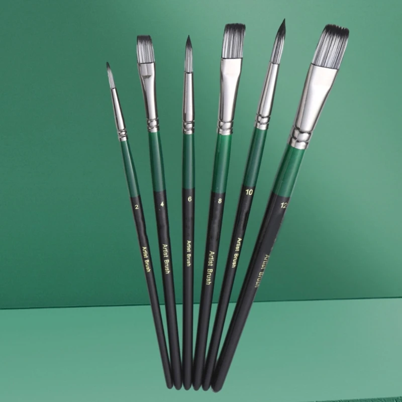 나일론 헤어 페인팅 브러시 6개 아티스트 페인트 브러시 수채화 물감 아크릴 페인트 브러시
