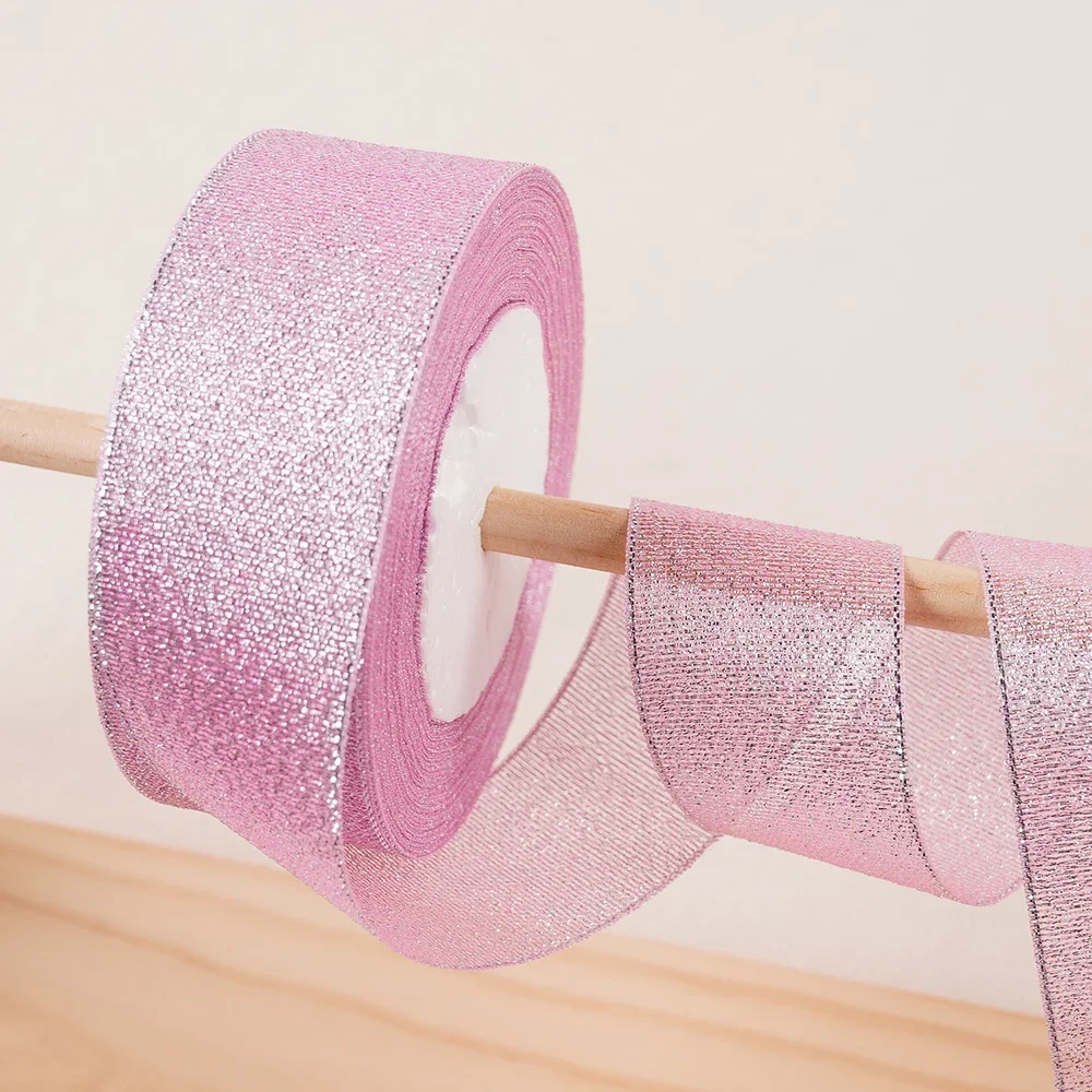 Gold Silver & Pink Blue Glitter Metallic Ribbon for Holiday & Party Decorations - 40mm Wide