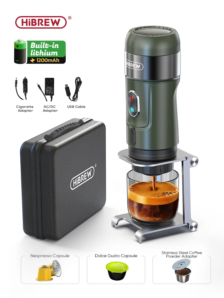 HiBREW Wireless Electric Portable Espresso Coffee Machine for Car & Home Camping Coffee Maker Fit Nespresso Dolce Capsule Powder hibrew h2b 5 in 1 multi capsule cold