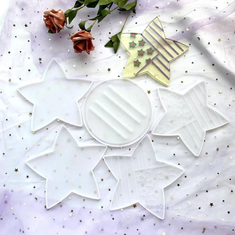 5 Pcs/Set Coaster+Cup Stand Epoxy Resin Mold Cup Mat+Storage Rack Table Mat Holder Silicone Mould DIY Crafts Tool