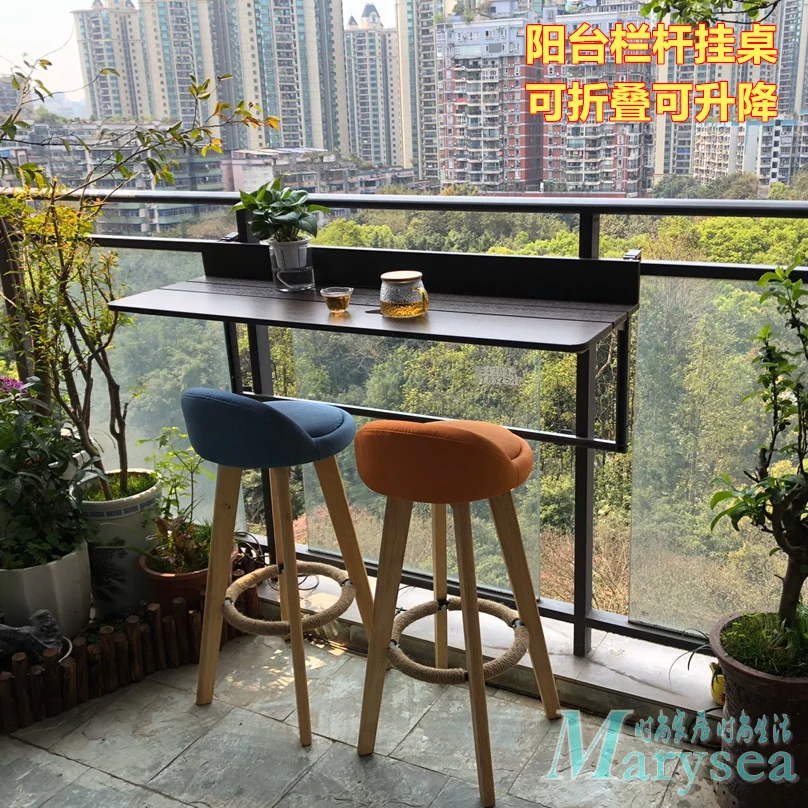Balcony Railing Hanging Table Foldable Lift Bar Small and High Home Furniture Outdoor Leisure Garden Decoration |