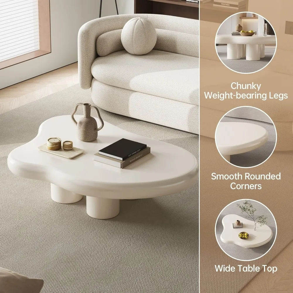 Cute Cream White Coffee Table - Cloud Design, 4 Legs, Small Sofa End Table for Living Room 4