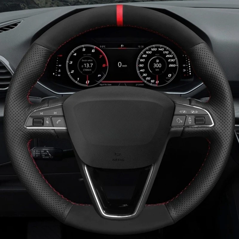 

Сделай Сам, сшитая вручную, Искусственная черная замша для Seat Leon 5F Mk3 2013-2020 Ibiza 6J Tarraco Arona Ateca Alhambra