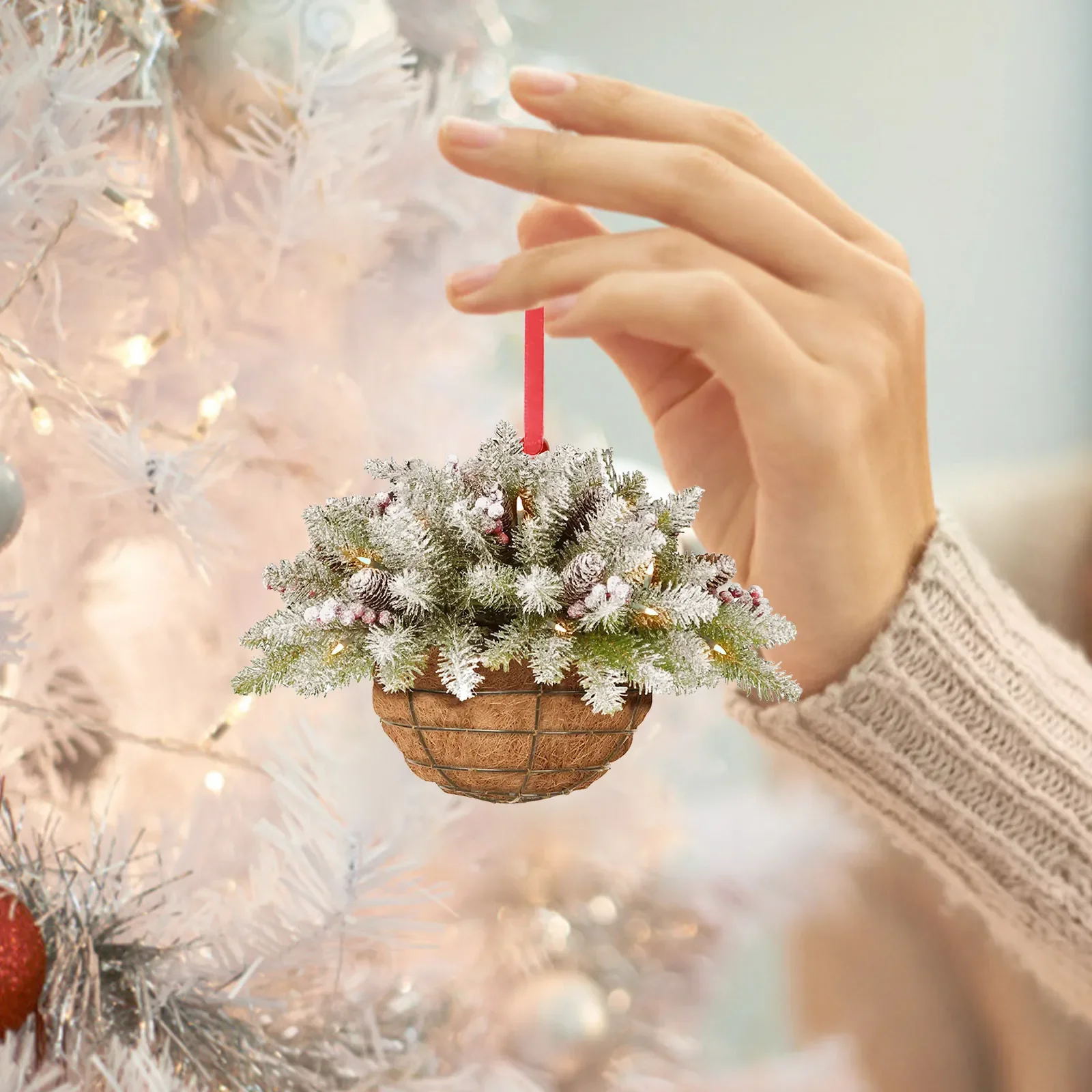 thumbnail image 1 of Christmas Pendant Artificial Hanging Flower Basket 2D Garland Plant Christmas Tree Ornament 2024 Christmas Decoration 2025, 1 of 5