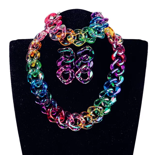 Acrylic Chain Earrings Bracelet Choker 4pcs Set 1