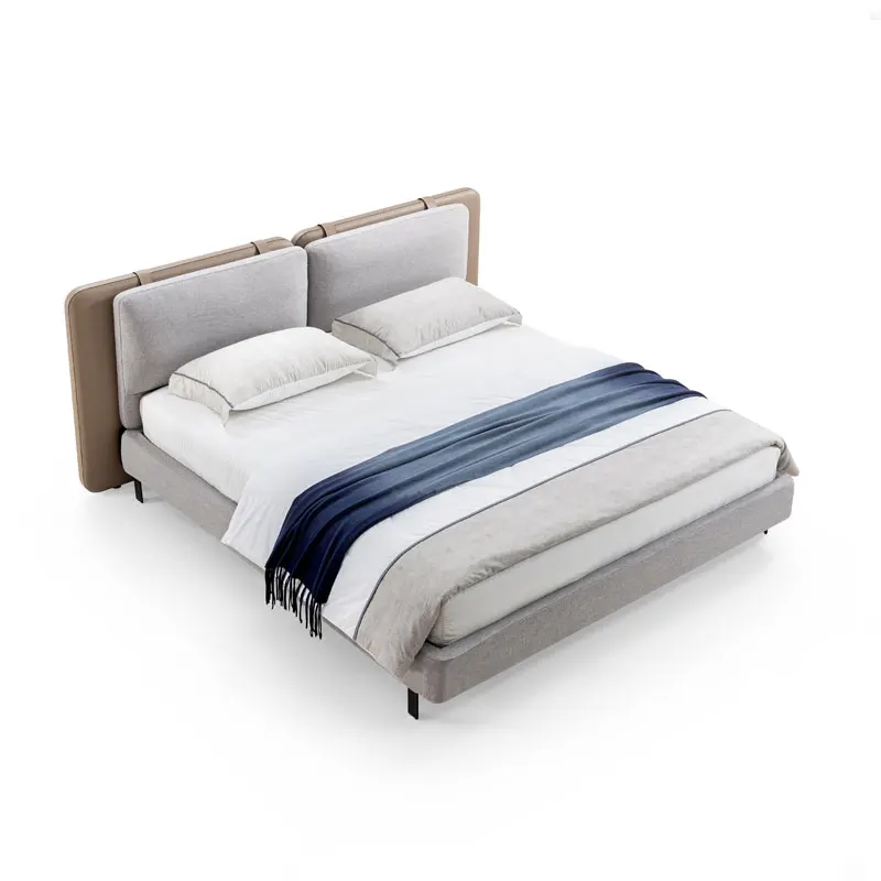 Modern minimalist fabric bed Italian minimalist light luxury master bedroom 1.5 meters 1.8 meters high-quality cotton and linen