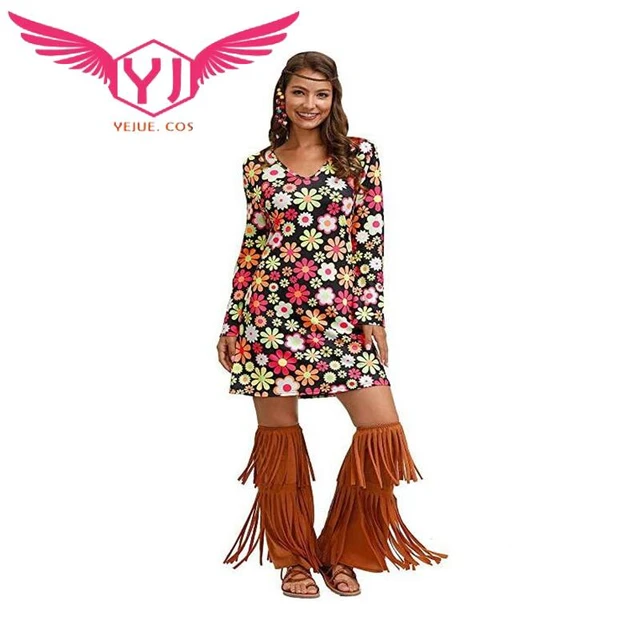 Disfraz de Purim para mujer, vestido Hippie de flores, ropa Hippie de 60 a  70, disfraces de vacaciones de Cosplay para mujer - AliExpress