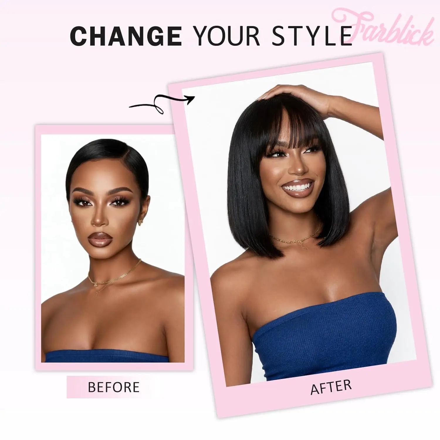 Straight Bob Wig with Bangs Glueless Wigs Human Hair HD Lace Short Natural Black Bob Blunt Cut 180% Density 16 Inches For Women 4
