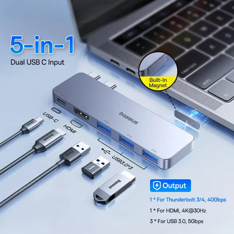 Baseus Dual USB-C Hub with 4K HDMI and SD/TF Card Reader
