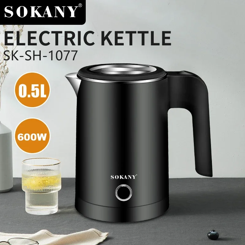 Small Electric Kettles Stainless Steel for Boiling Water, 0.5L Travel Mini Hot Water Boiler Heater, Double Wall Portable Teapot 5