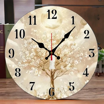 Ethereal Floral Tree Wooden Round Silent Wall Clock 1