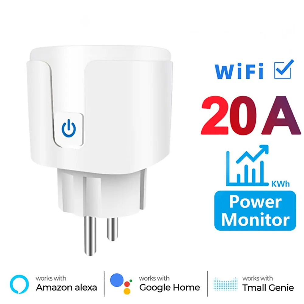  Smart Socket EU 20A Wifi Smart Plug With Power Monitoring Smart Home Voice Control Support Google Assistant Alexa Alice 