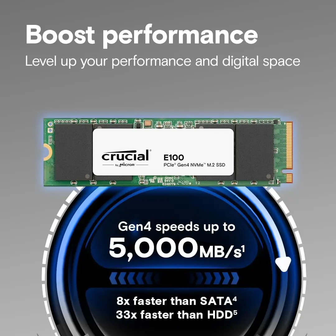 Crucial SSD E100 480GB 1TB 2TB PCIe 4.0 Gen4 2280 NVMe M.2