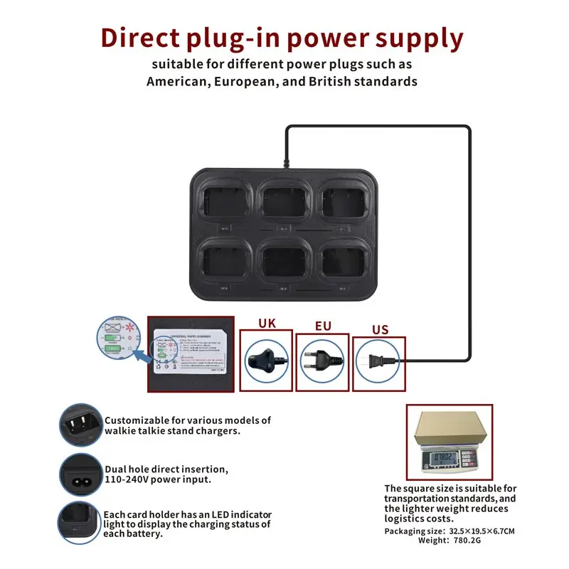 Original Baofeng UV-5R Six Way Charger Multi Unit Walkie Talkie Two Way Radio For BF-F8HP UV-5R UV-5RA UV-5RAE UV-RTP UV-5RX3
