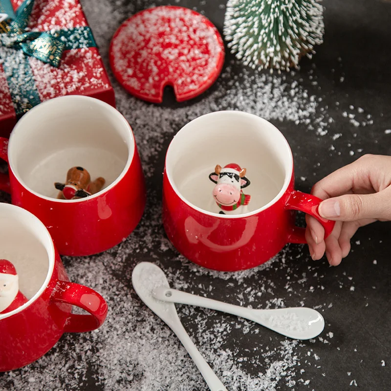 Taza De Cerámica Navideña, Tazas De Té Creativas 3D Encantadoras Con Asa, Lindas Tazas De Navidad Alce Macarena Taza De Ceramica | Bodega Aurrera En Línea