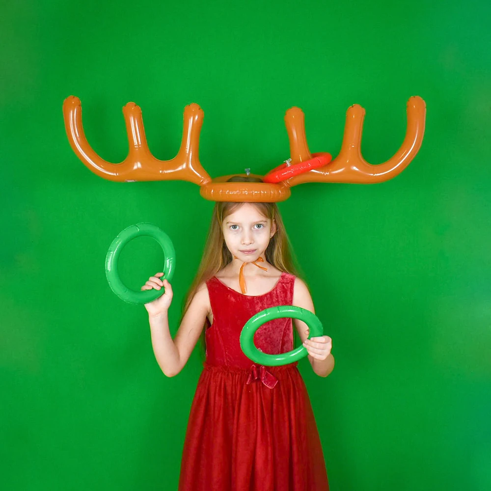 1 Set Inflatable Antlers Shape Toy Family Party Fun Throw Rings Interactive Game Kids Adult Hat ring toss Headband NEW Year Gift