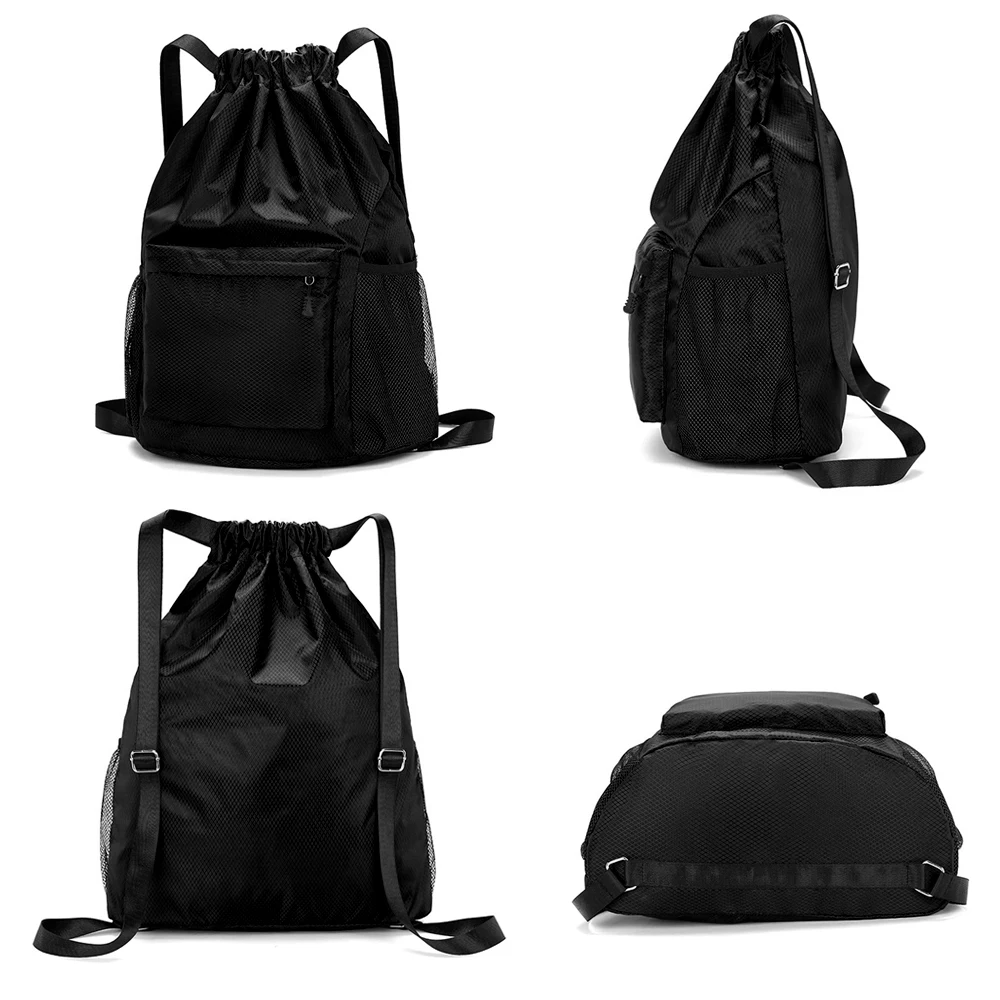 1Pcs Drawstring Backpack Water Resistant String Bag Sports Gym Sack with Side Pocket Zip Pocket for Men Women