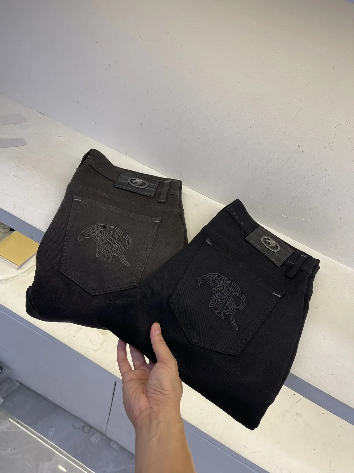 

2024 SIJITONGDA Jeans thick cotton men 2024 autumn winter new elastic mid wais embroidery big size 30-40 Straight long