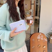 Petit sac à cosmétiques mignon, Mini organisateur rayé en toile pour femmes, sac de maquillage pour rouge à lèvres, sac à main 4