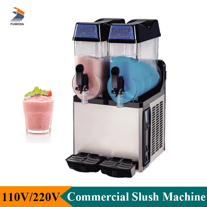 Commercial Slush Machine Double Tanks Frozen Drinks Making Machine Electric Smoothie Juice Slushie Ice Blender Shop Use