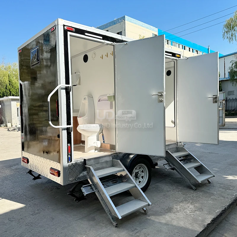 

Modern Stylish Contemporary Toilet Trailer Black Mobile Portable Toilet Trailers for Sale Luxury Restroom Luxe Wc Trailer