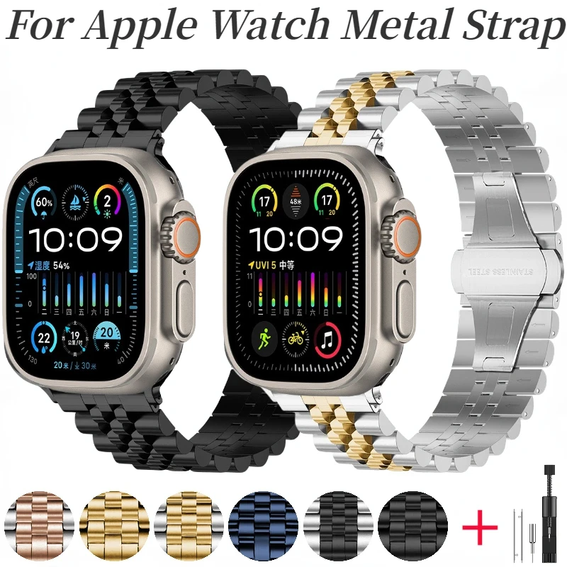

Металлический ремешок из нержавеющей стали для Apple Watch Ultra/2 49 мм 9 8 7 45 мм 41 мм, браслет для iWatch 6 5 4 3 SE 44 мм 42 мм 40 мм, Correa