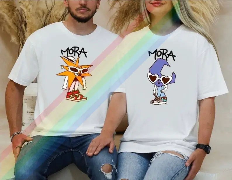 Mora Star Couple Cotton T-shirt Moon Couple MORA Estela Rapper Couple Casual Short Sleeve