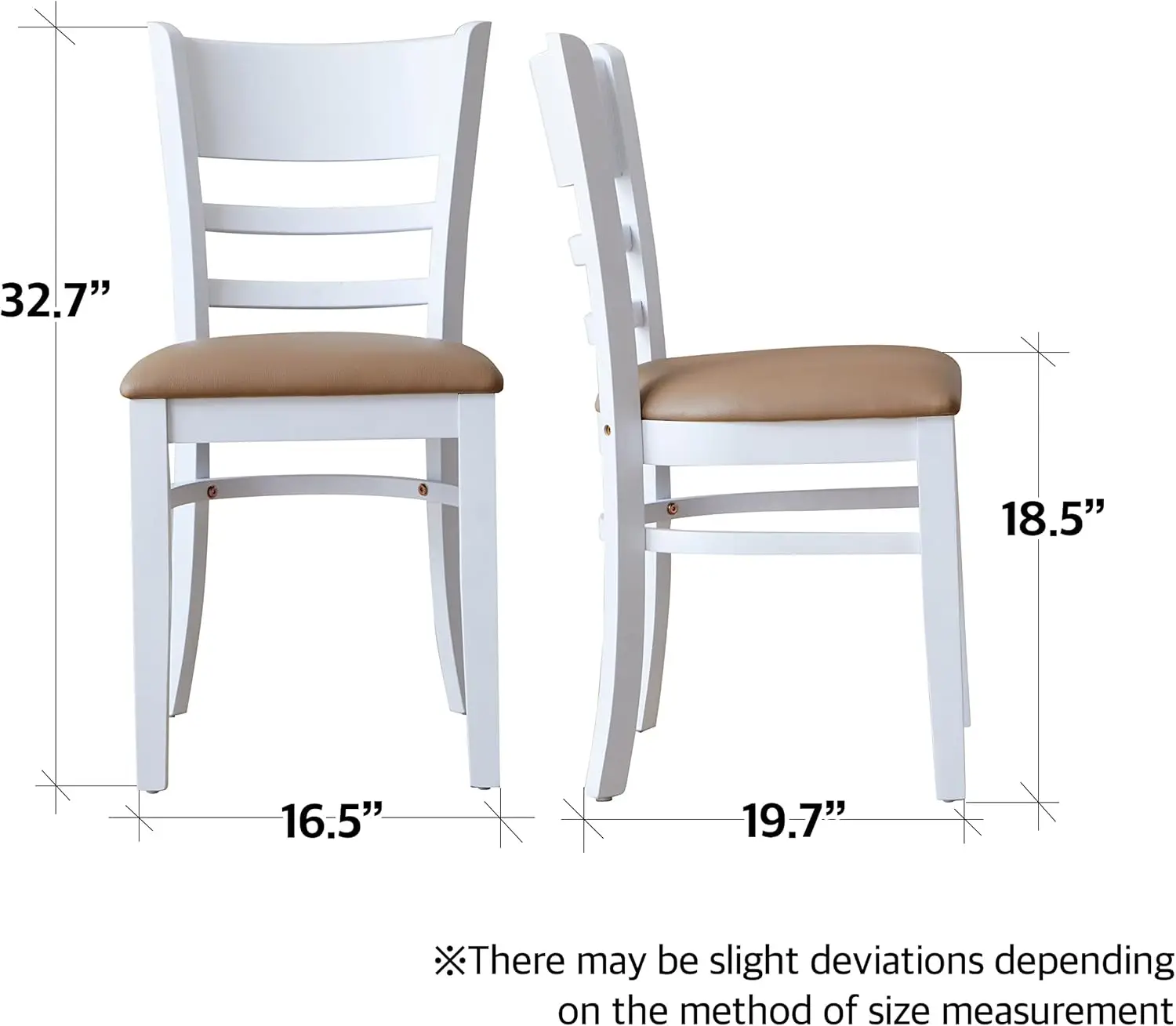 Cabin Dining Chair Set of 2 Solid Malaysian Oak PU Leather Upholstered Cushion Seat Wooden Ladder Back Side Chairs (White)